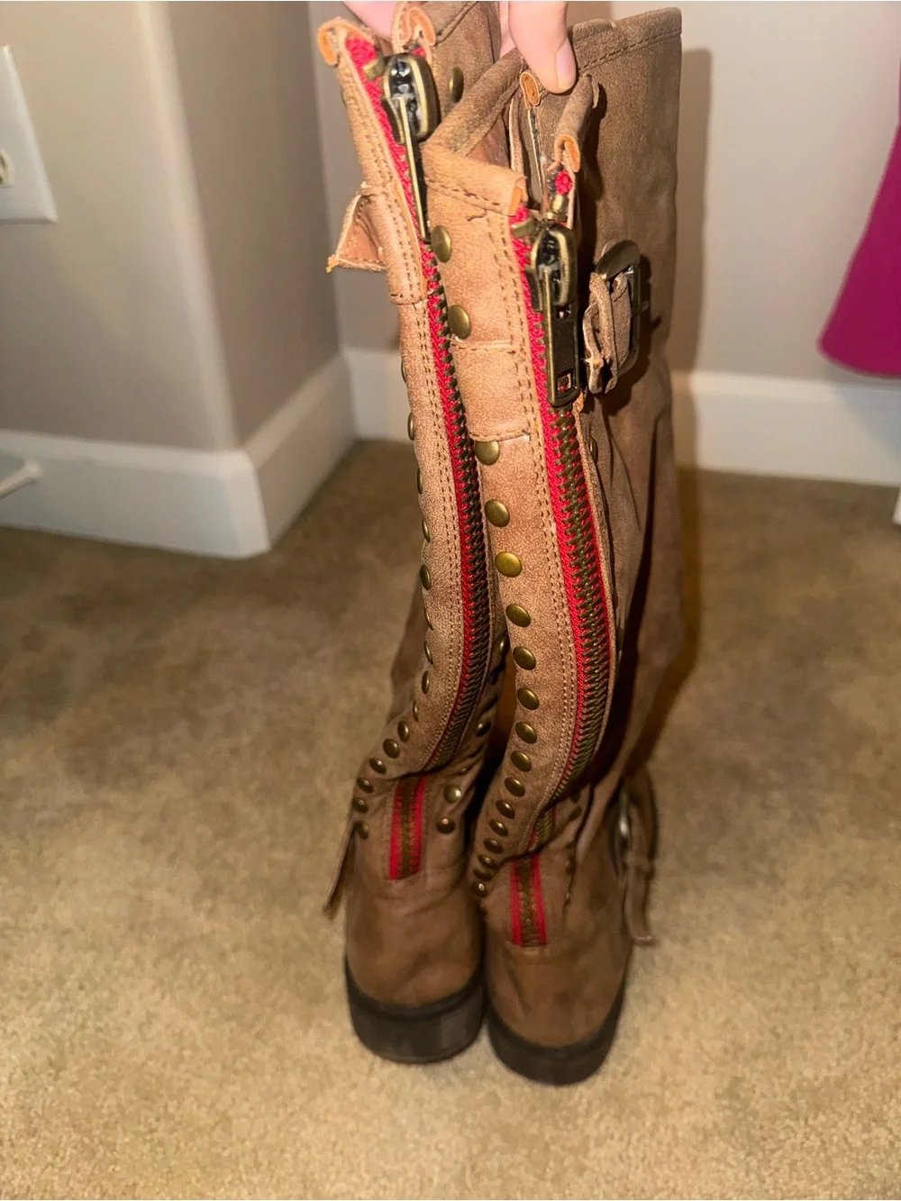 Women’s Tall Brown Riding Boots with Buckle Detail